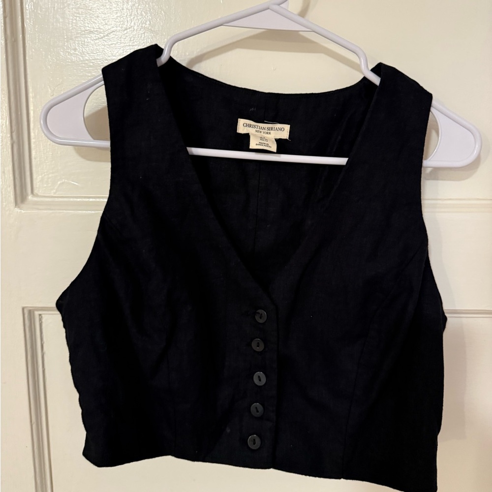 Christian Siriano Black Buttoned Crop Top